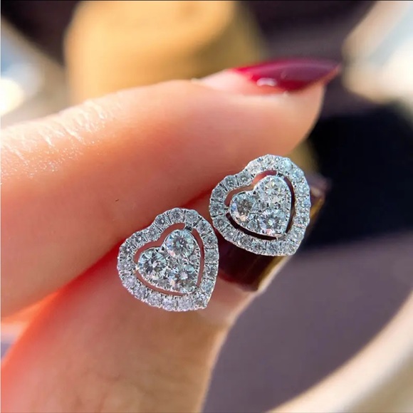 Jewelry - Sterling Silver Heart Cubic Zirconia Earrings